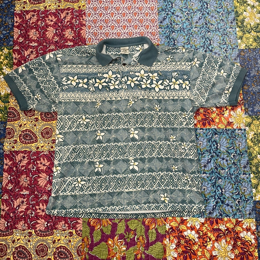 Rainforest Cafe Floral Pattern Polo